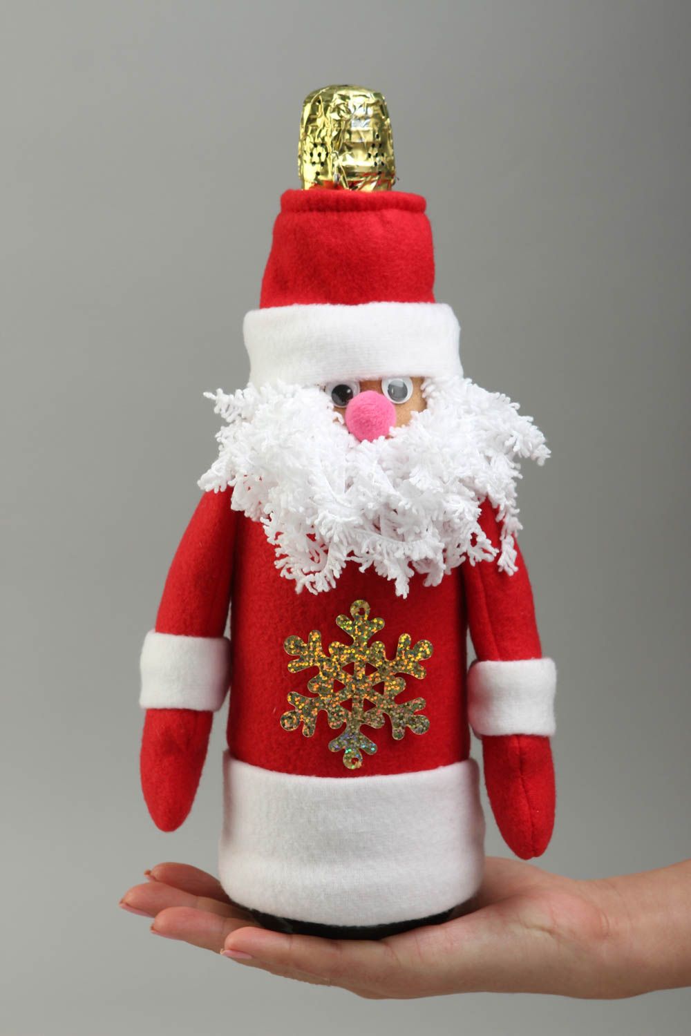 Дед Мороз на бутылку хэнд мэйд аксессуар для дома чехол для бутылки из флиса фото 5