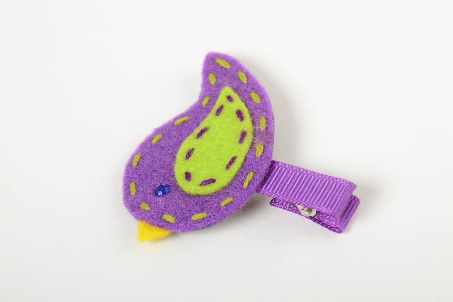 Designer purple hair clip made of fleece for baby handmade hair accessory photo 4