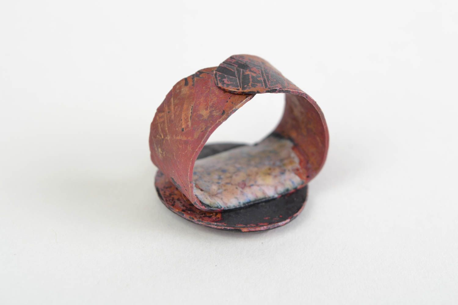 Handmade round top enameled copper jewelry seal ring of adjustable size Flower photo 4
