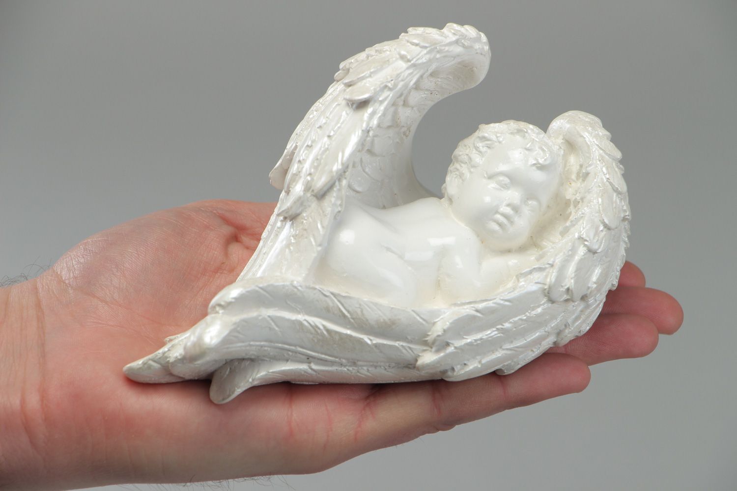 Handmade white alabaster desktop figurine in the shape of angel photo 4