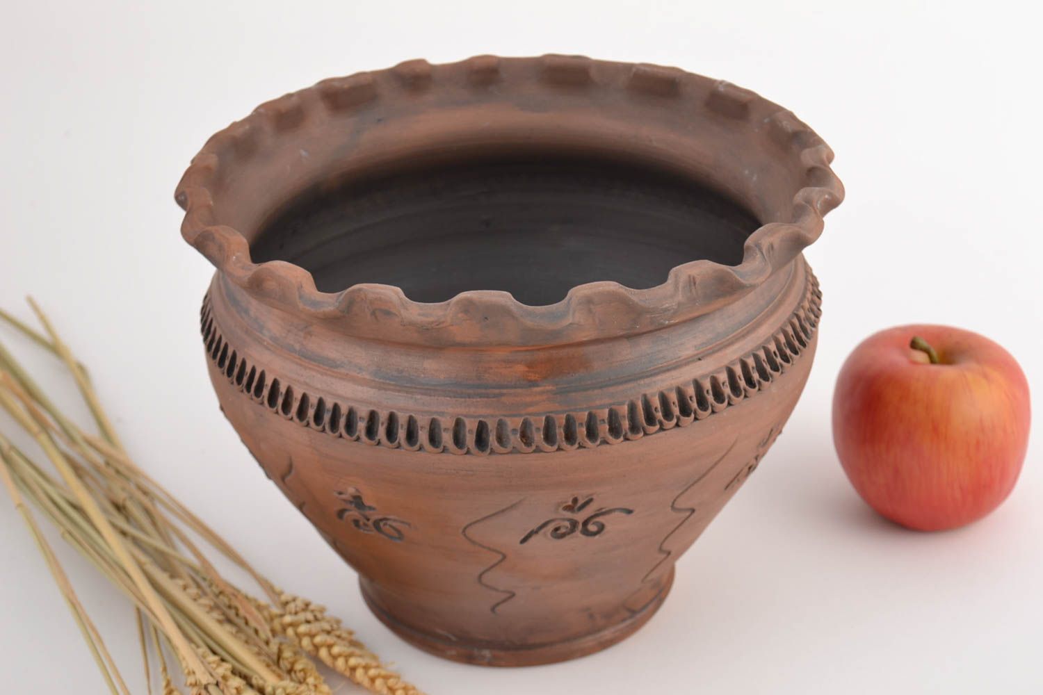 Unusual handmade designer clay pot for baking 3 l home ceramics photo 1