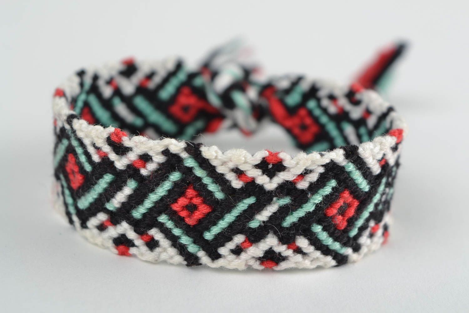 Handmade woven macrame friendship wrist bracelet with patterns photo 3