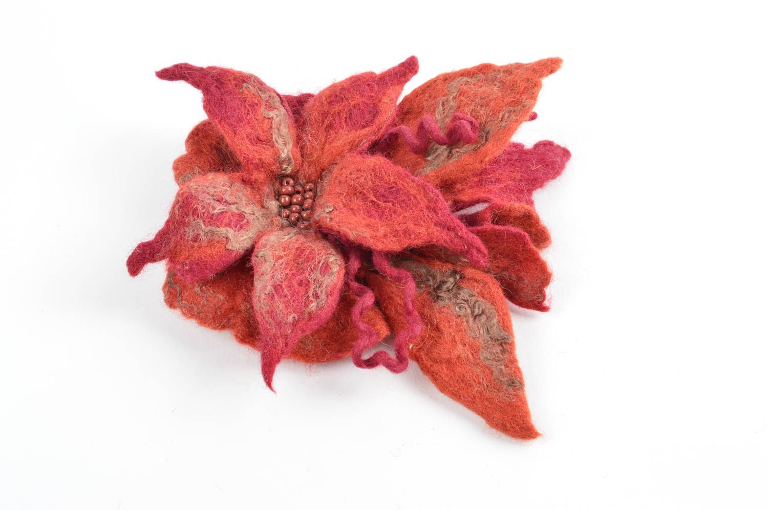 Broche faite main en laine Bijou fantaisie fleur Accessoire original pour femme photo 1