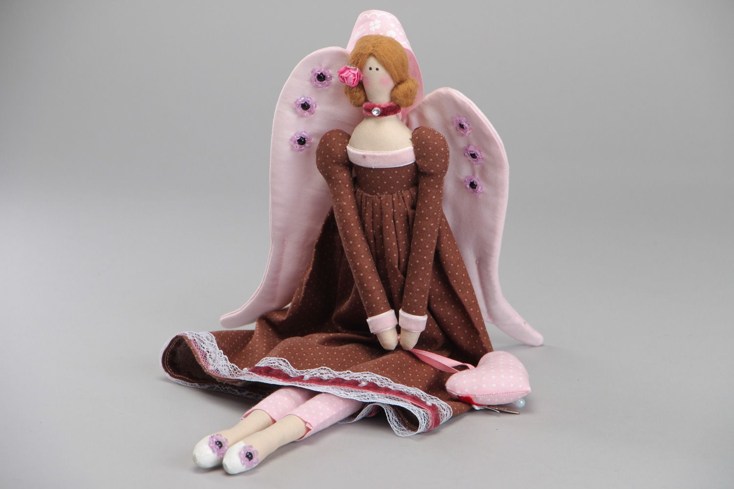 Schönes handgemachtes Kuscheltier aus Textil Engel im Vintage Stil foto 1