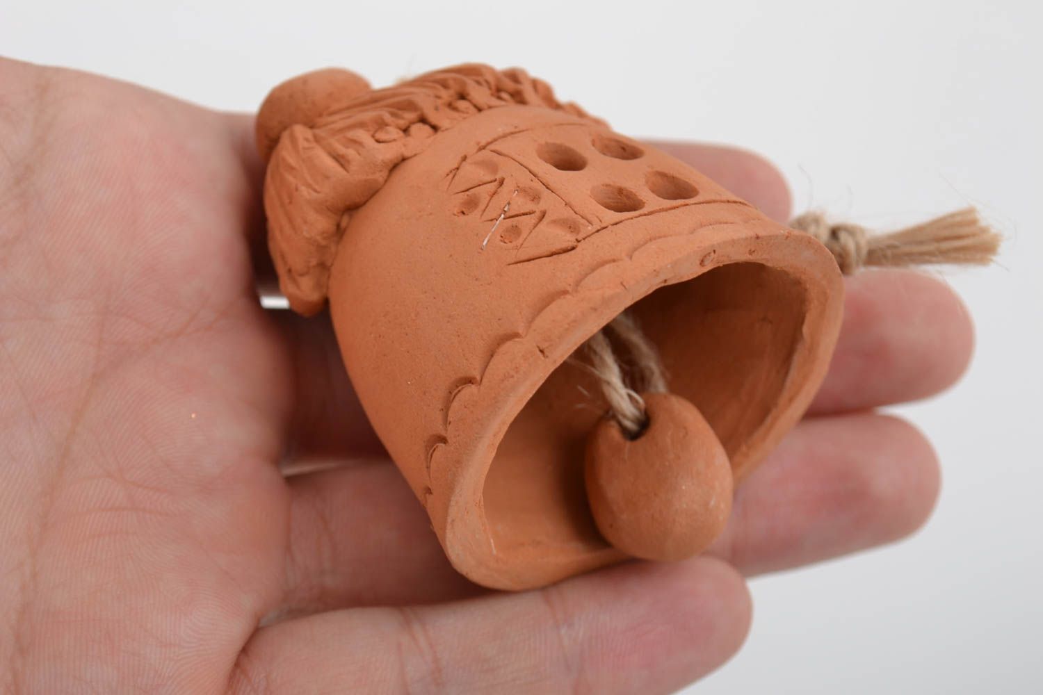 Decorative designer ceramic bell little house handmade wall pendant for interior photo 3