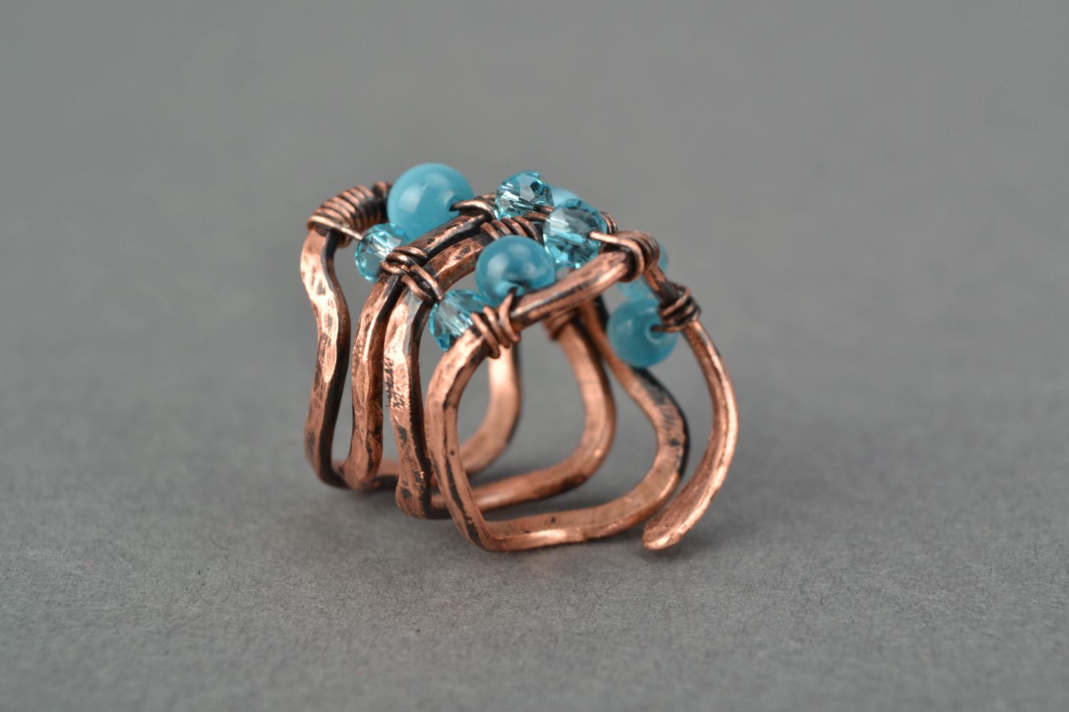 Wire wrap copper ring with cat's eye stone photo 3