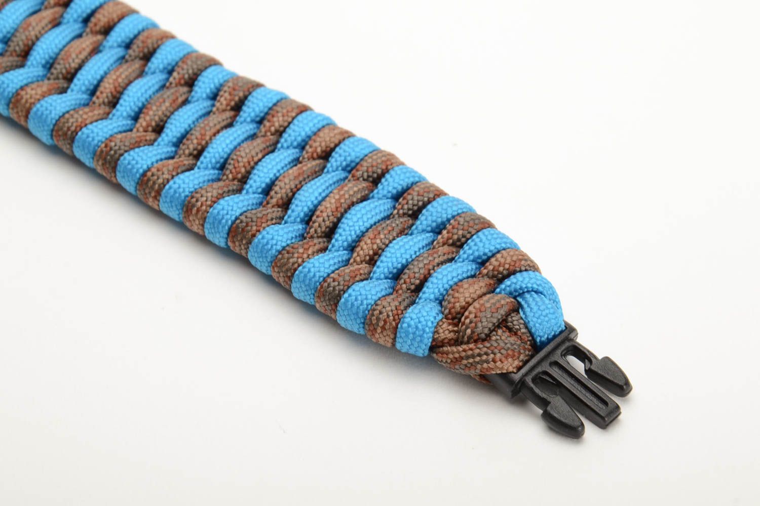 Unusual blue and gray handmade paracord wrist bracelet with fastener photo 2