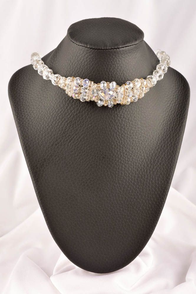 Collier blanc de soirée Bijou fait main strass cristal métal Accessoire femme photo 1