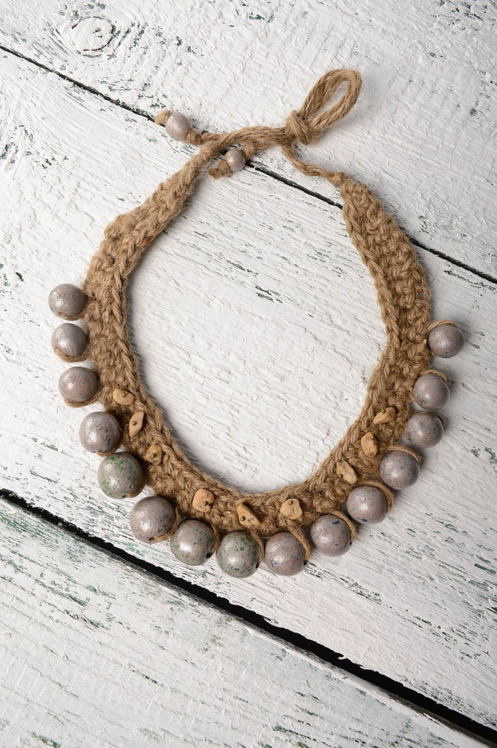Crochet linen necklace photo 1