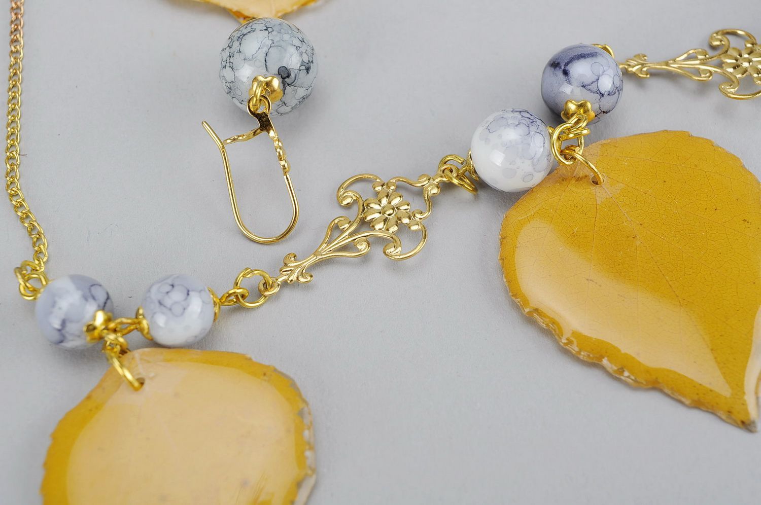 Jewelry set: beads & earrings Birch Leaves photo 3