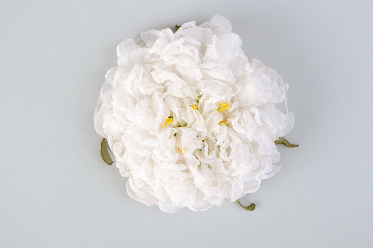 Handmade chiffon flower brooch hair clip White Peony photo 3