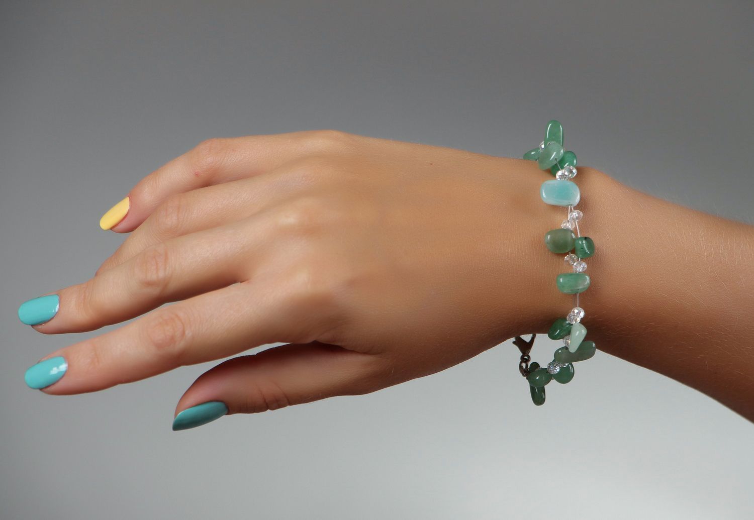 Homemade bracelet with nephrite and crystal photo 4