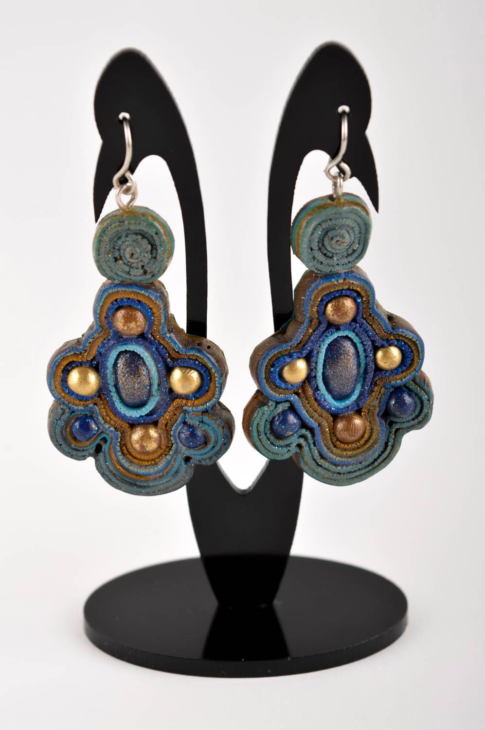 Handmade blaue Modeschmuck Ohrringe Polymer Schmuck Accessoire für Frauen foto 2