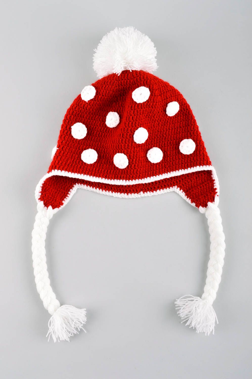 Шапка для девочки зимняя шапка хэнд мейд вязаная шапка красная с белым красивая фото 5