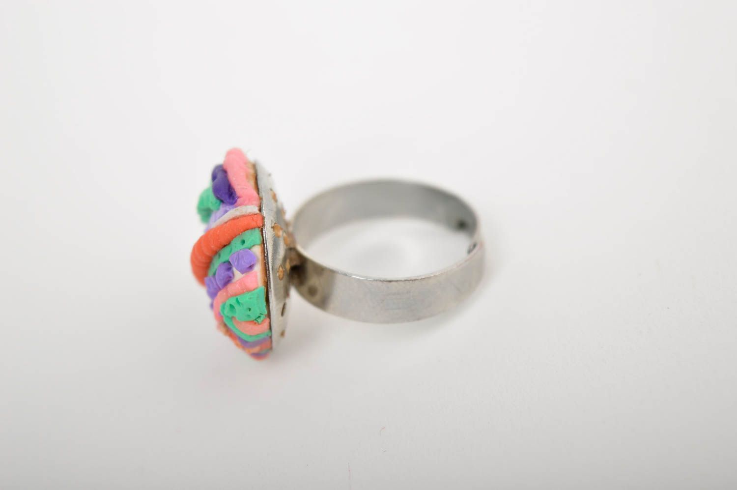 Unusual jewelry handmade ring for women polymer clay volume ring for girls photo 4
