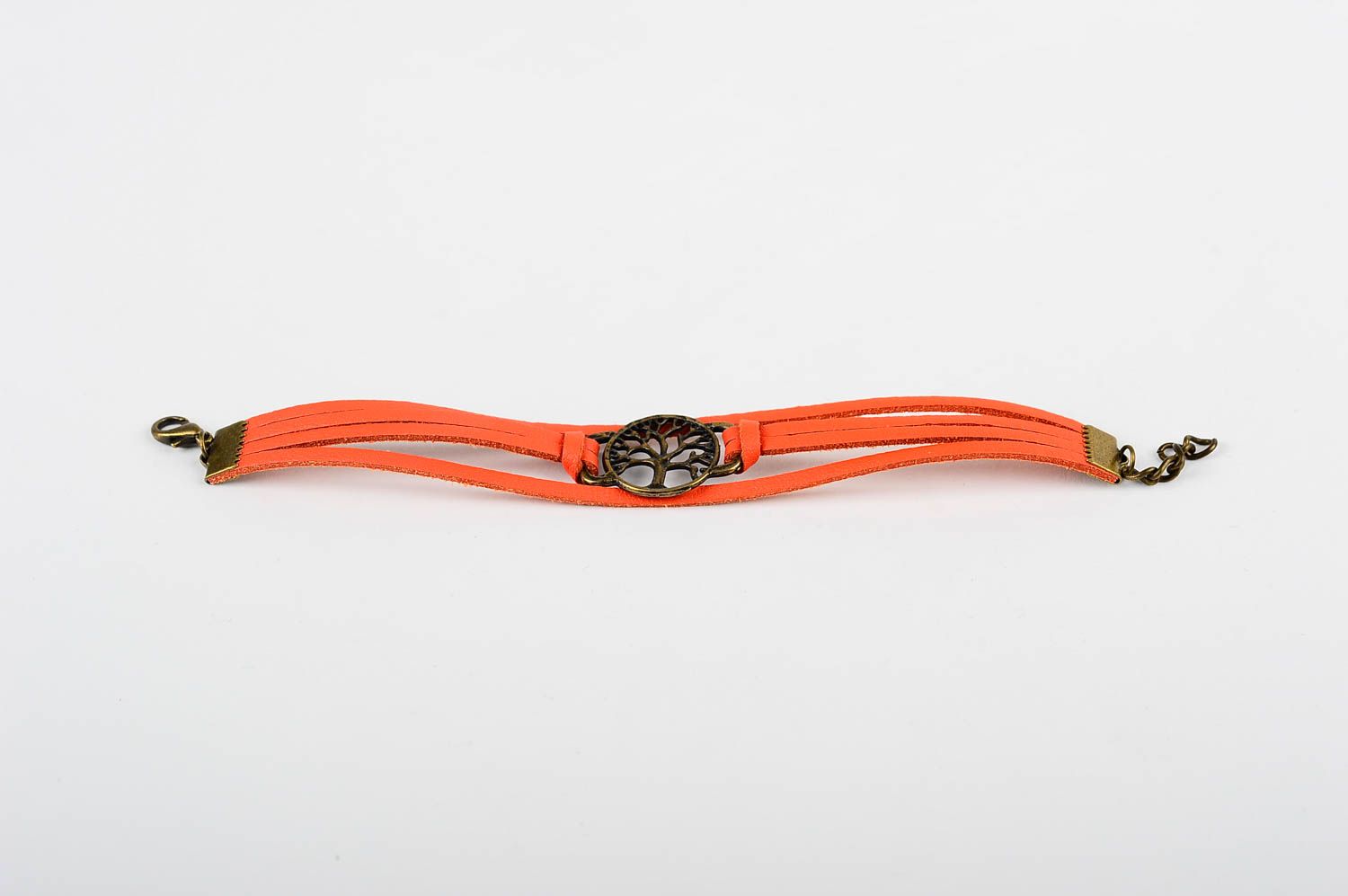 Кожаный браслет хэнд мэйд браслет на руку оранжевый яркий украшение из кожи фото 3