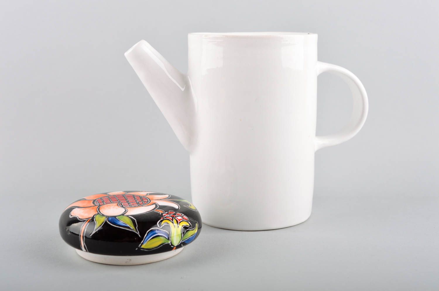 Заварной чайник ручной работы чайная посуда керамический чайник белый с черным фото 4