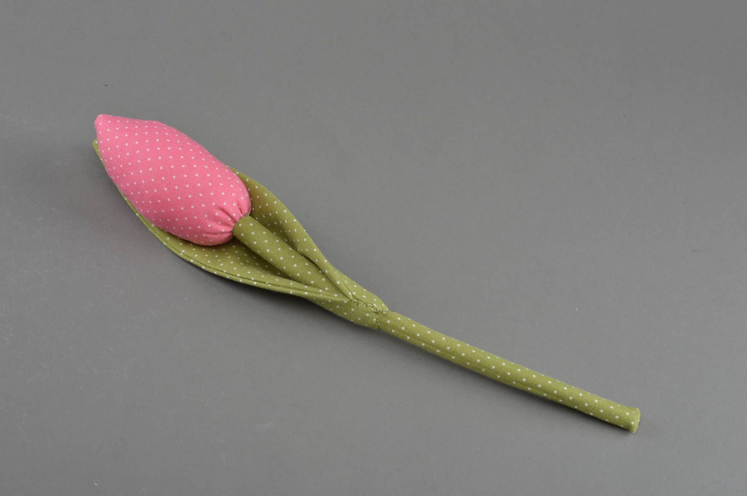 Fleur décorative artificielle Tulipe en coton rose à pois blancs faite main photo 1