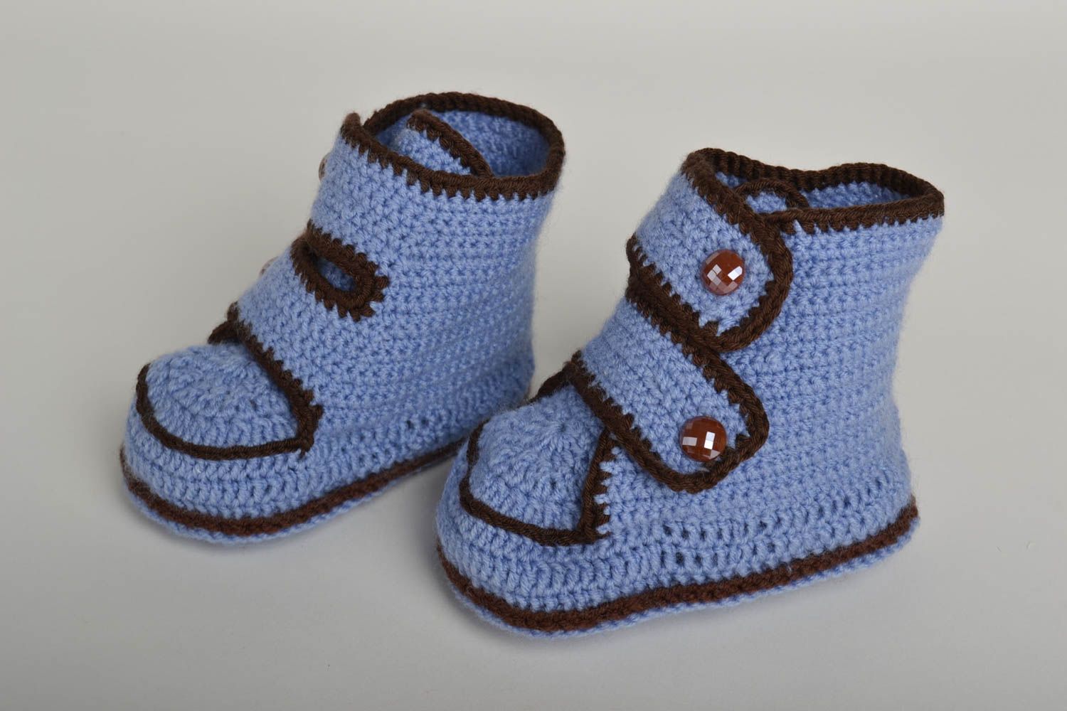 Handmade cute baby bootees blue crocheted baby bootees unusual warm kids shoes photo 2