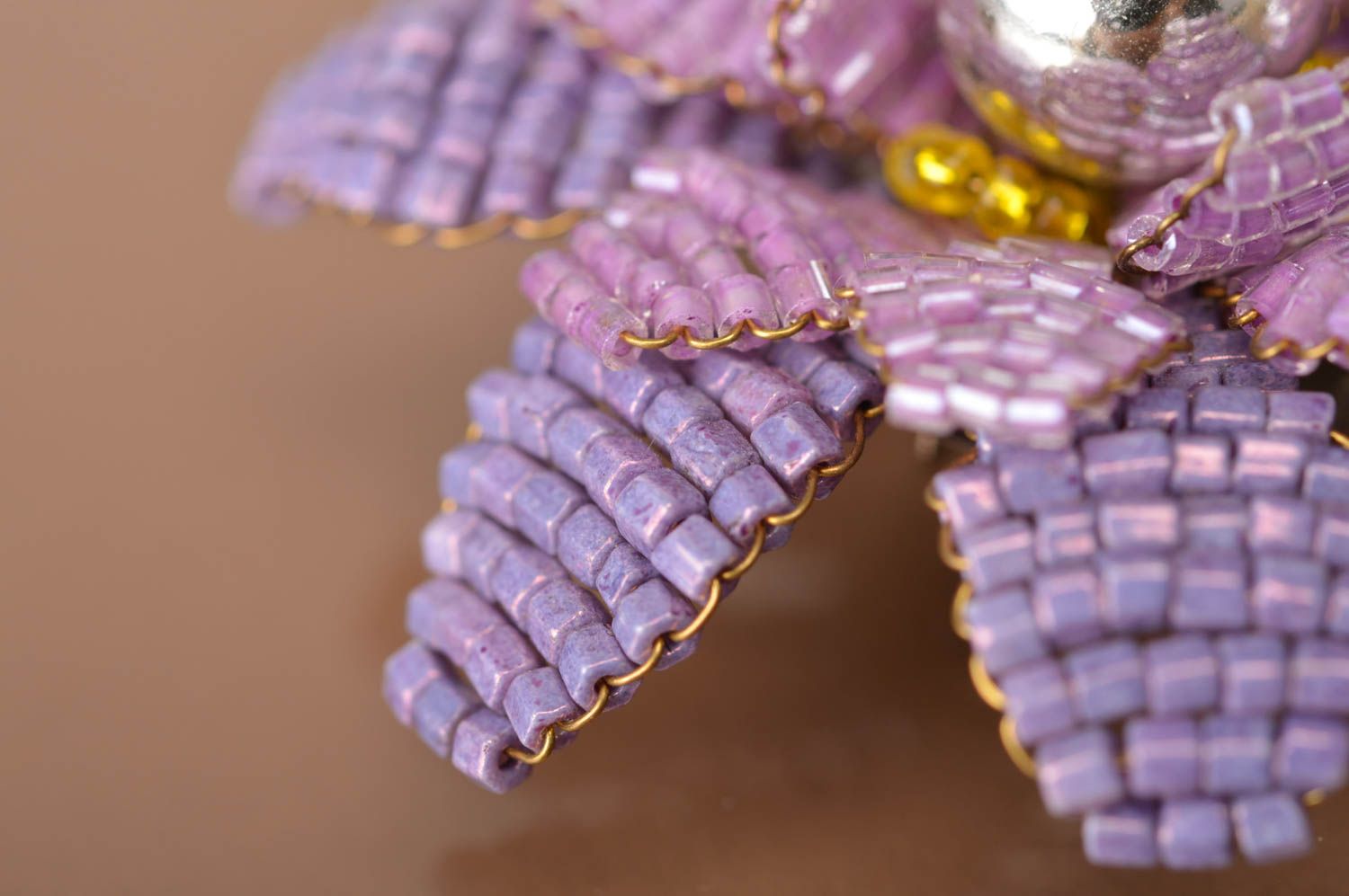 Handmade lilac beaded brooch unusual beautiful accessory stylish jewelry photo 5
