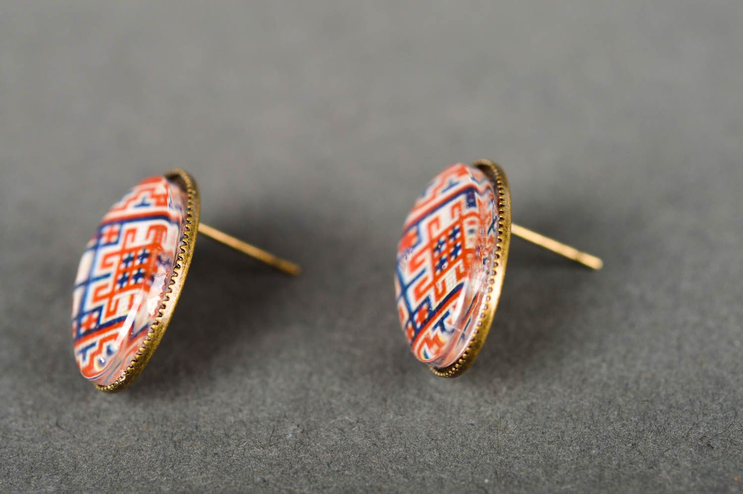 Handmade stylish earrings with ethnic print ethnic earrings vintage jewelry photo 4