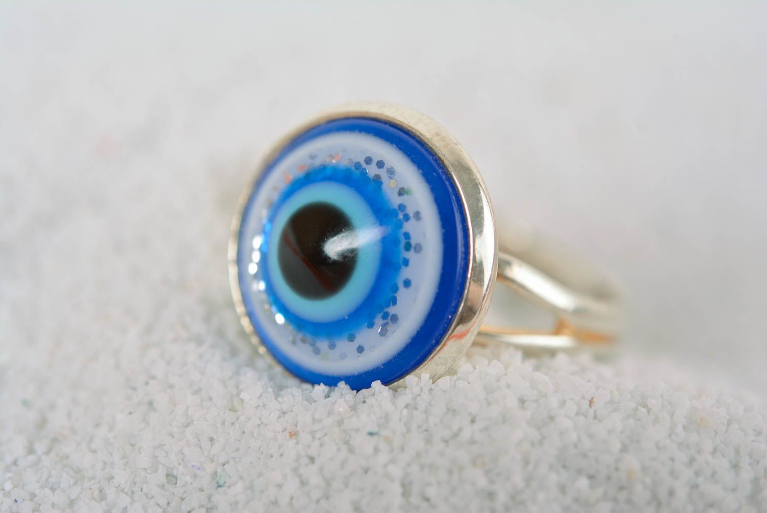 Кольцо ручной работы кольцо из эпоксидной смолы модное кольцо голубое глаз фото 1