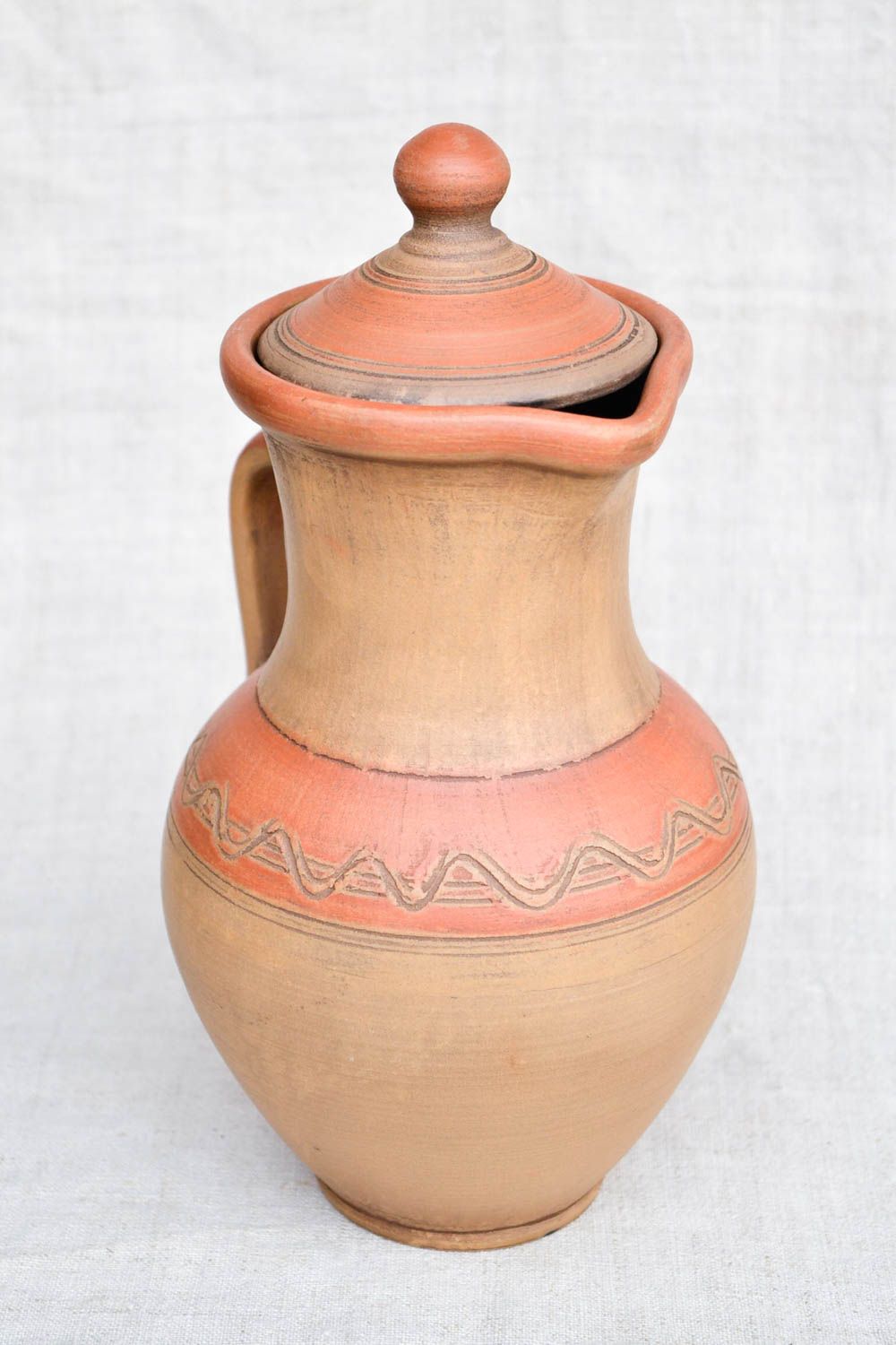 Керамика ручной работы керамический кувшин глиняная посуда с крышкой необычная фото 2