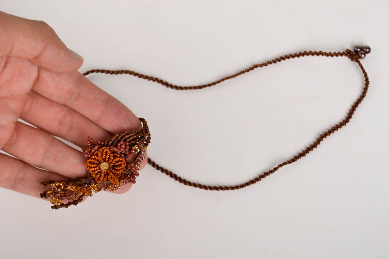 Handmade macrame pendant designer bijouterie hand-woven pendant in ethnic style photo 5