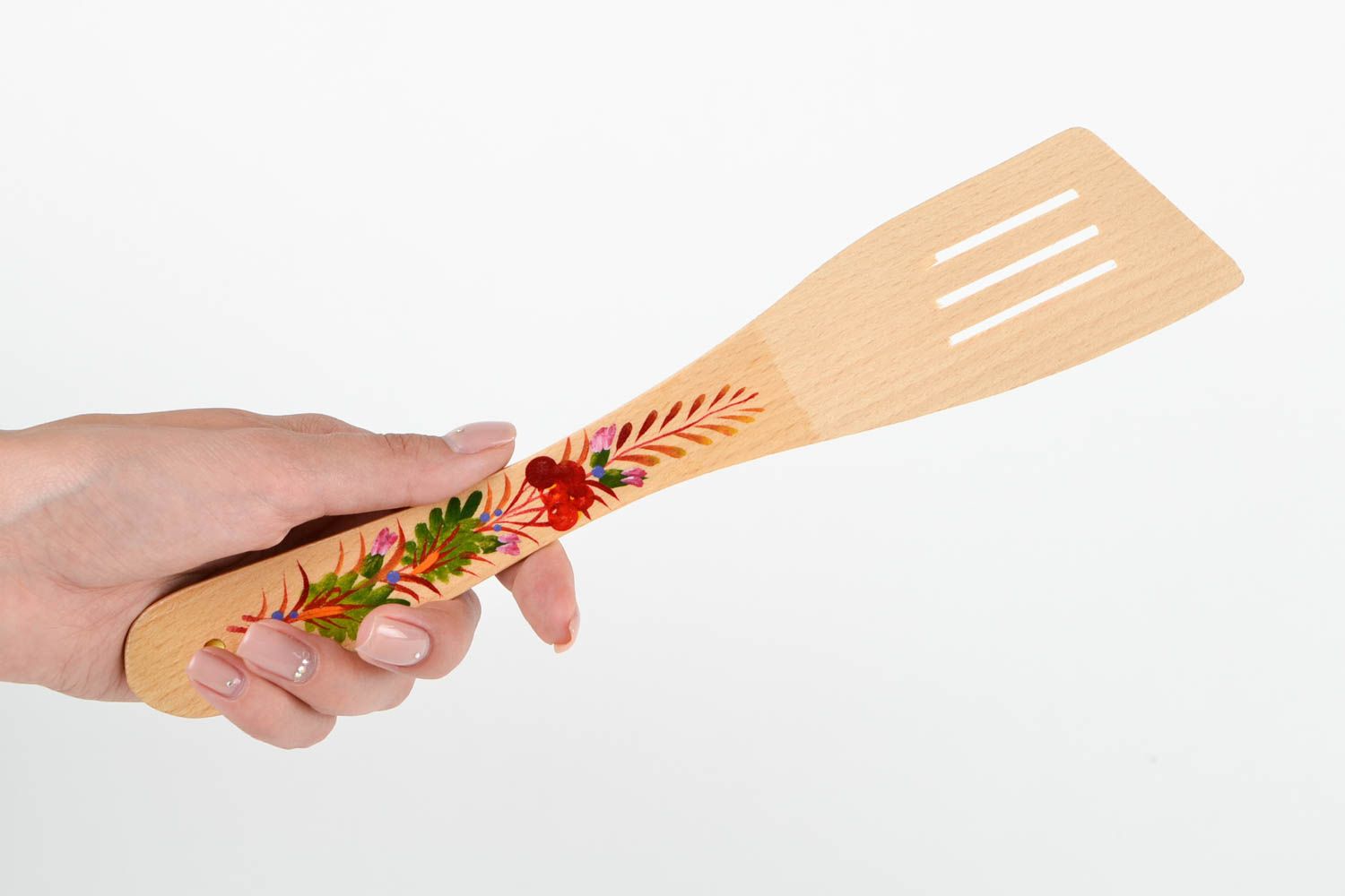 Handmade wooden kitchen utensil stylish panted spatula ware in ethnic style photo 2