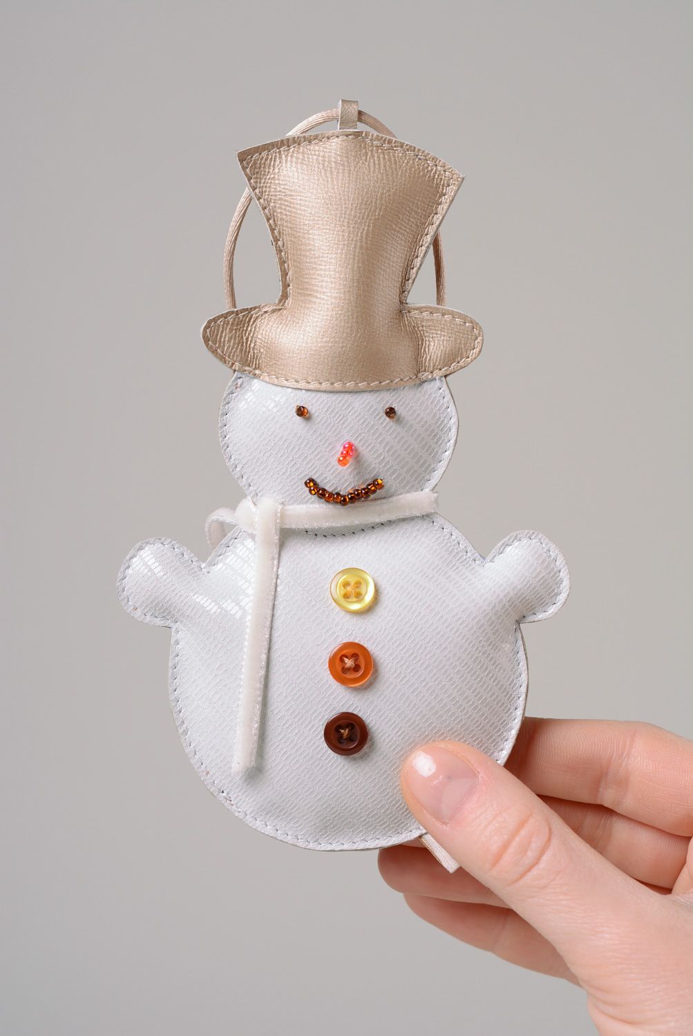 Handmade leather keychain Snowman photo 3
