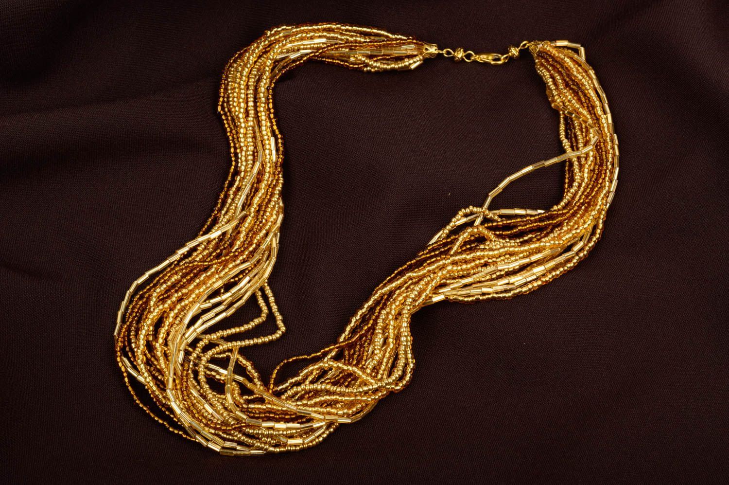 Колье из бисера украшение ручной работы ожерелье из бисера золото Эльдорадо фото 1