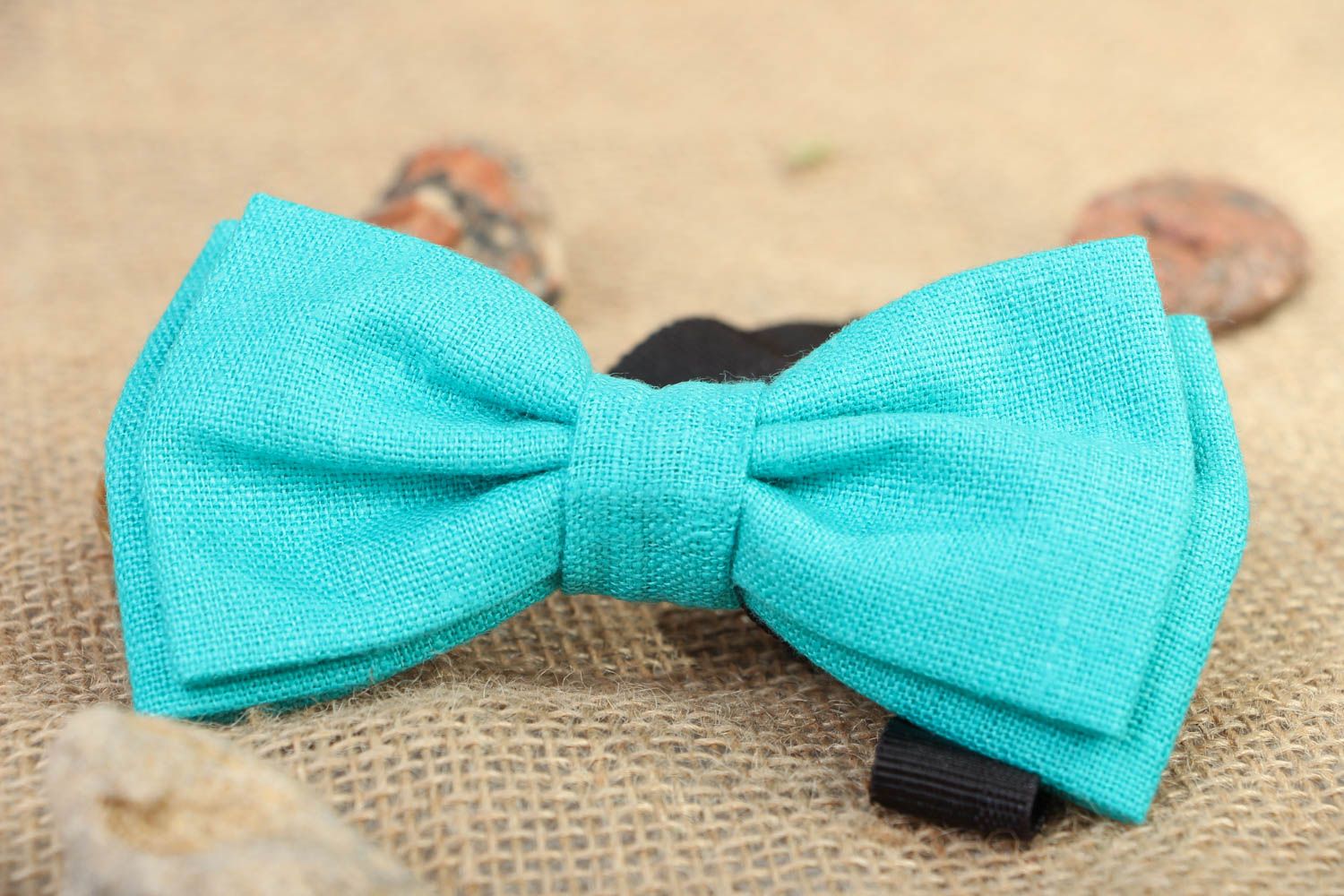 Turquoise fabric bow tie photo 5