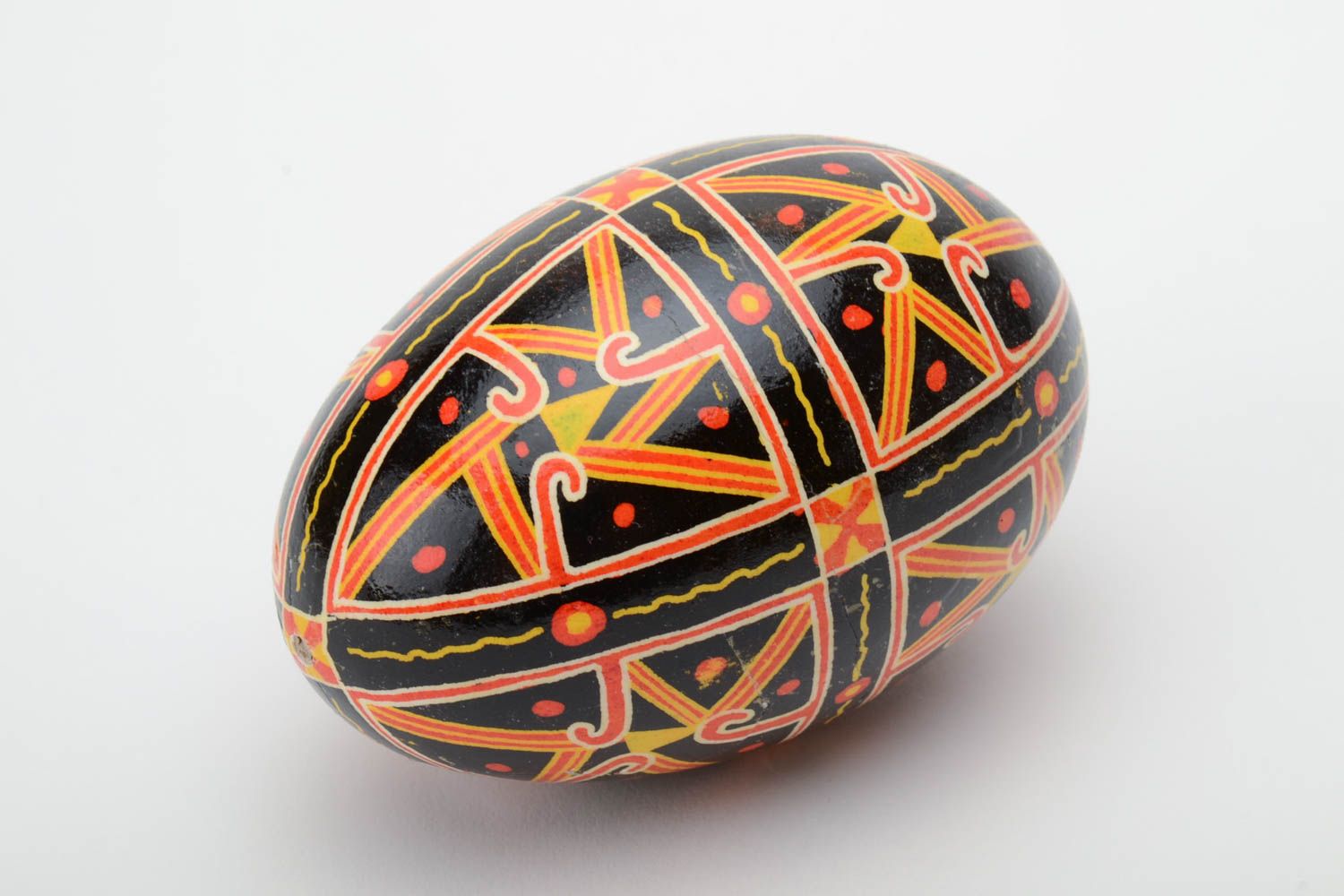 Handmade dark painted decorative goose egg with geometric ornaments Easter souvenir photo 2