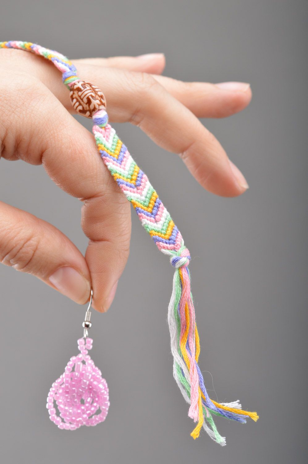 Handmade tender jewelry set beaded dangle earrings and friendship wrist bracelet photo 3