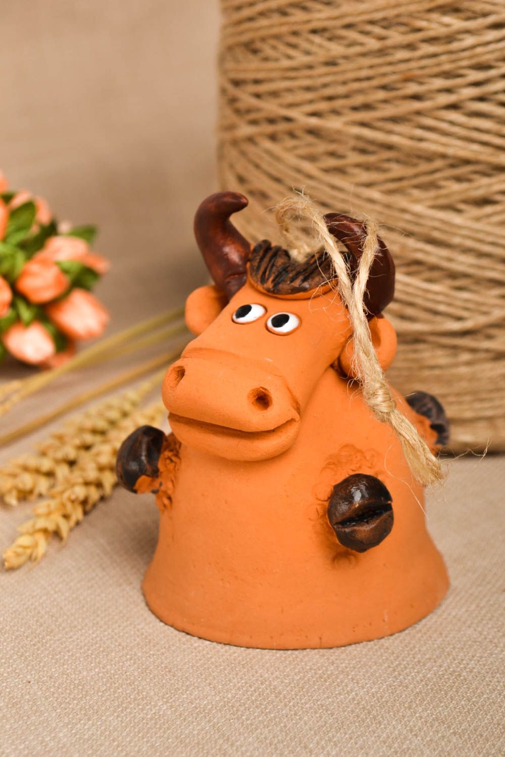 Cloche sonnette Déco maison fait main marron vache Suspension décorative photo 1