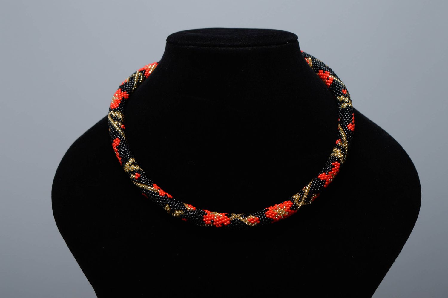Handmade beaded cord necklace Flowers photo 3