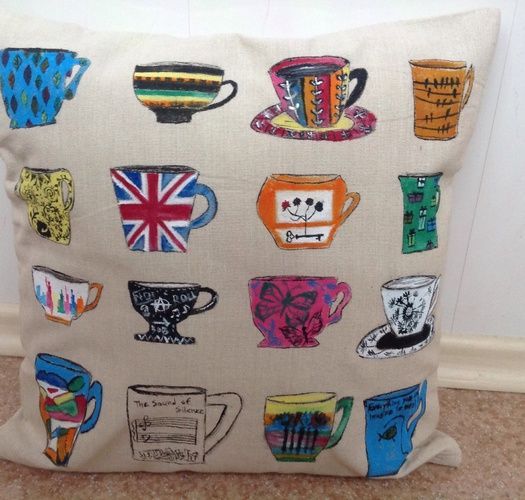 Homemade painted soft throw pillow Cups photo 1