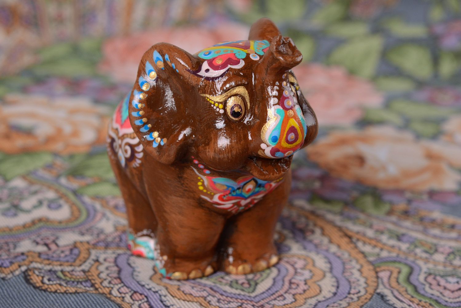 Stylish handmade plaster statuette of elephant painted with acrylics in Indian style photo 1
