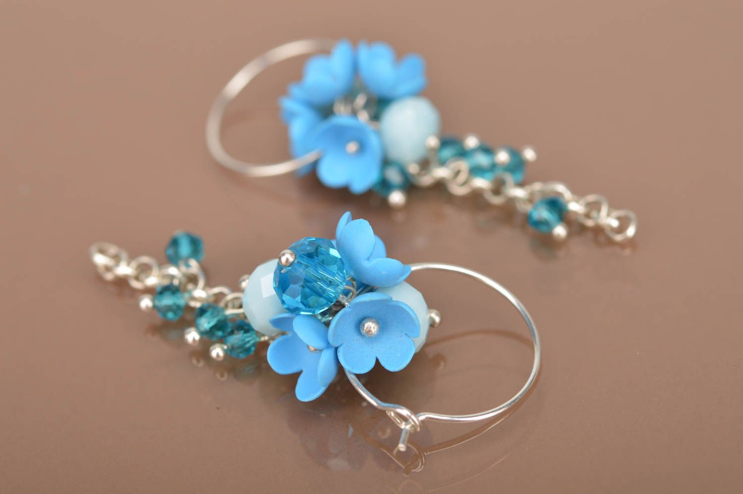 Handmade Ohrringe Juwelier Modeschmuck Geschenk für Frauen blaue Blumen grell foto 2