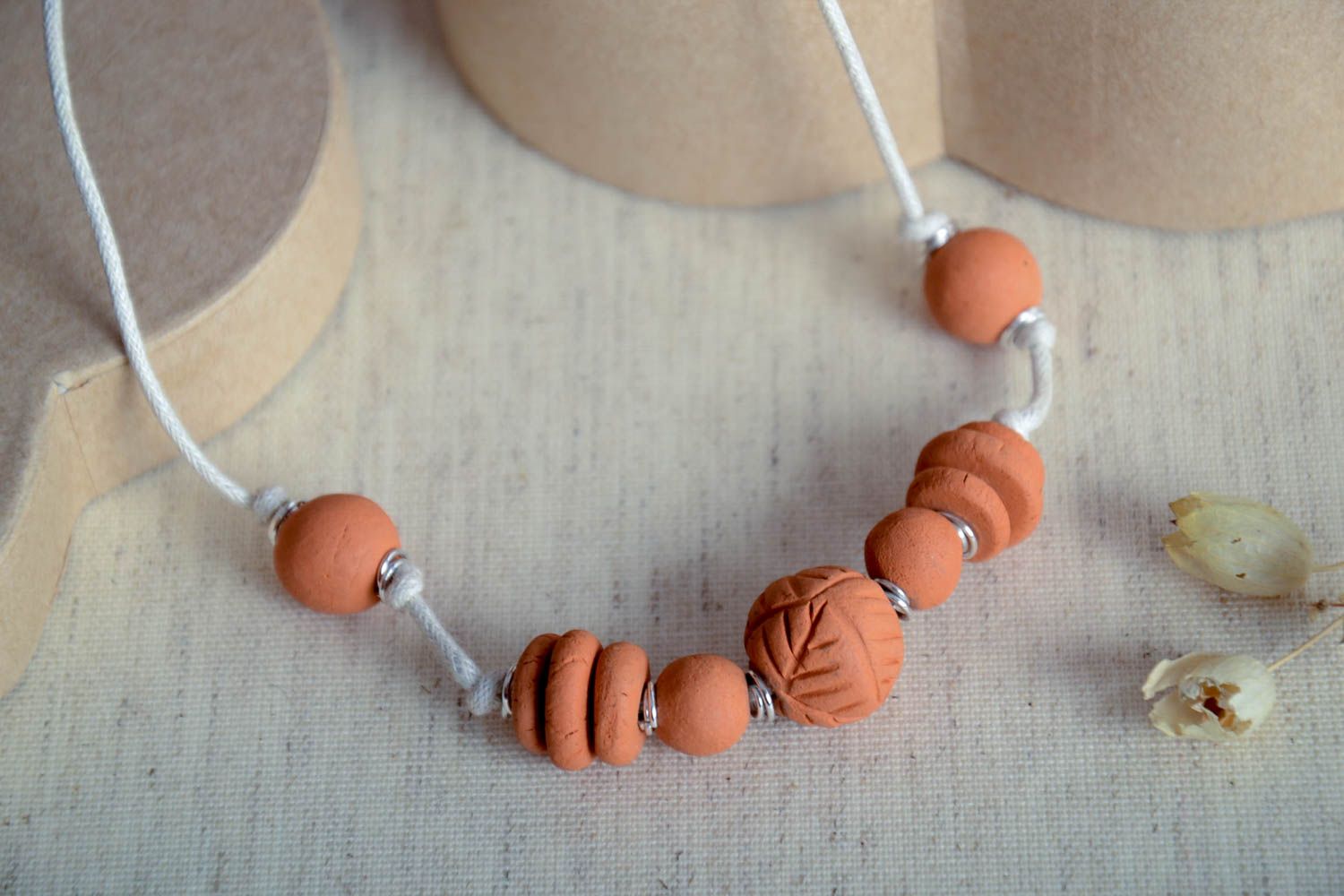 Handmade vintage necklace ceramic jewelry clay pendant eco friendly accessories photo 1