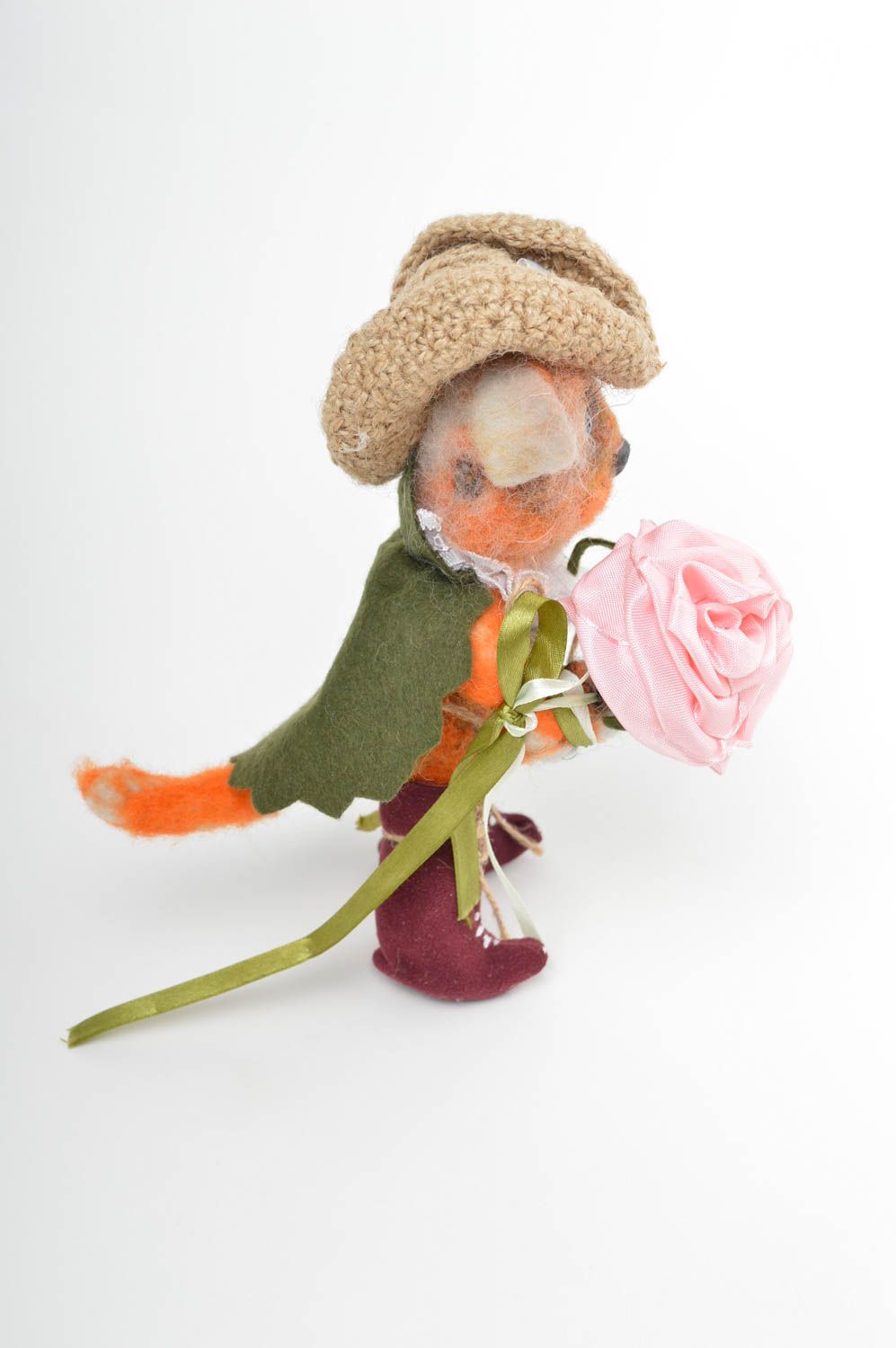 Handmade natürliches Spielzeug Deko Figur Designer Geschenk Katze mit Blume foto 3