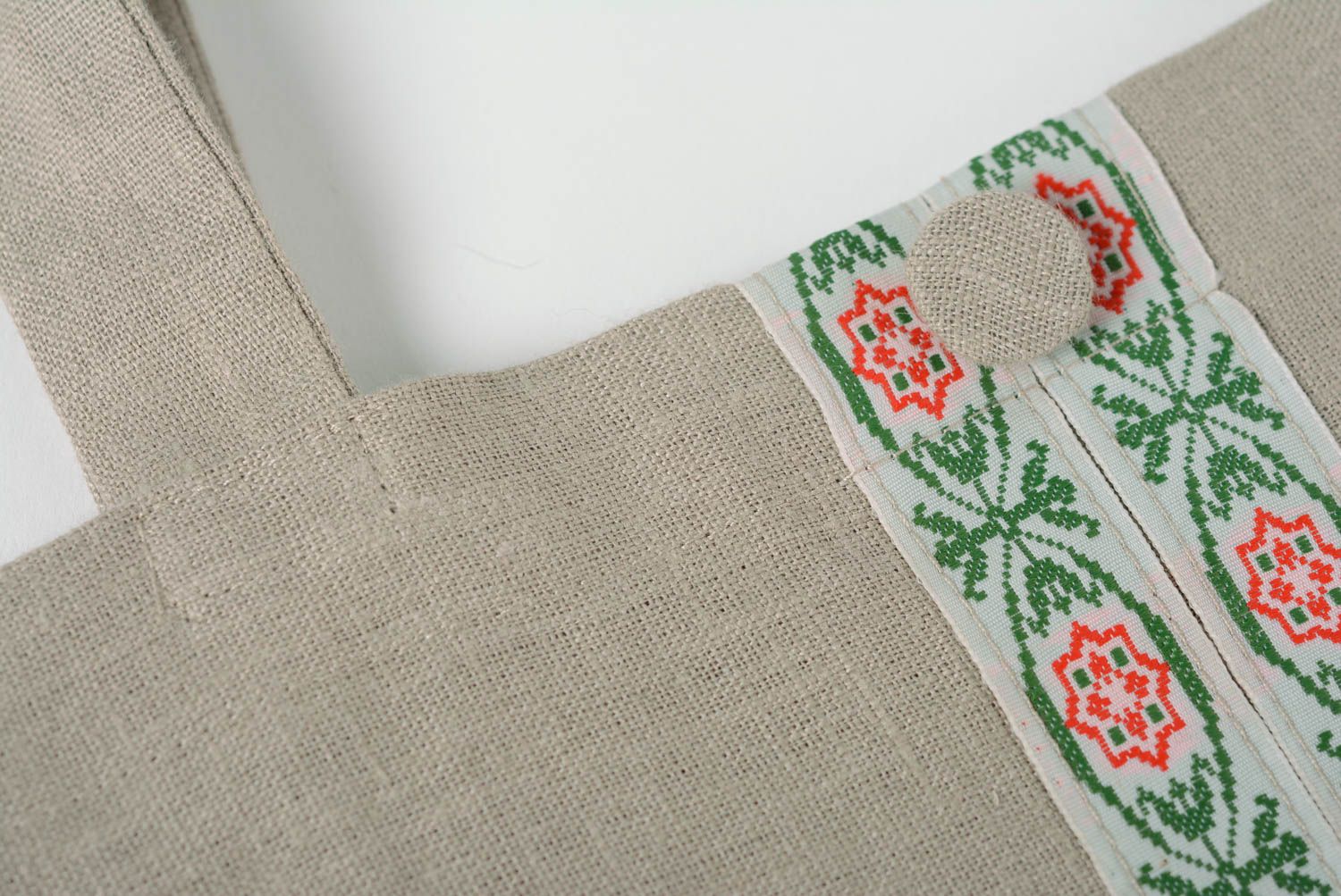 Bolso de tela de lino con ribete artesanal claro espacioso cómodo foto 4