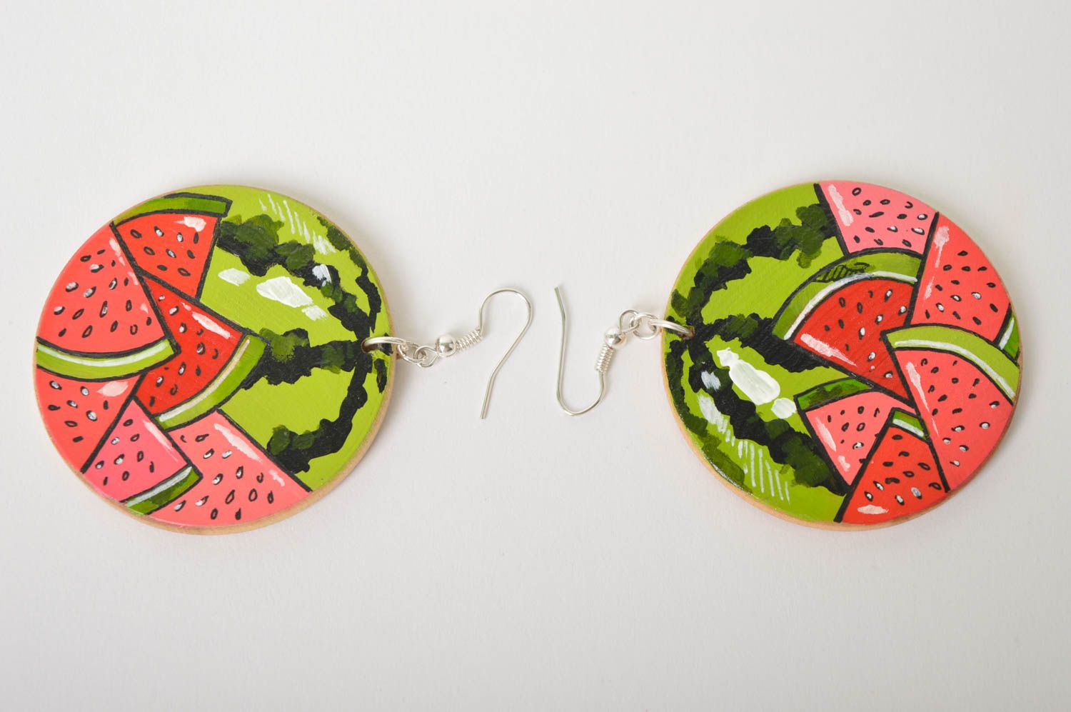 Fashion earrings handmade accessories wooden jewelry watermelon painted earrings photo 3