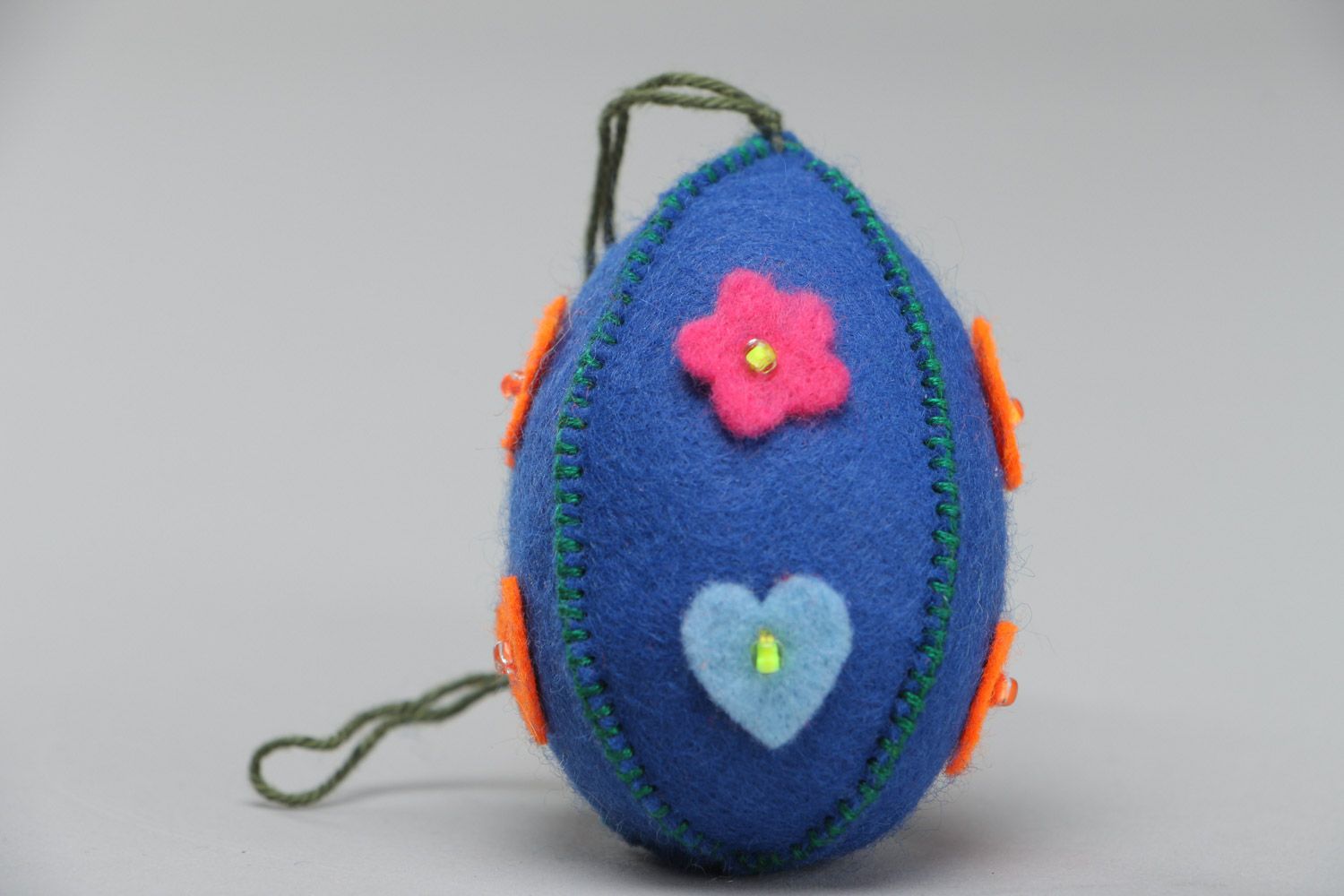 Handmade bright blue wall hanging Easter egg sewn of felt for interior decor photo 4