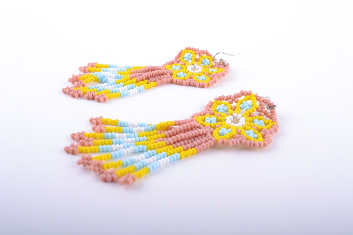 Beautiful bright handmade women's long beaded earrings photo 4