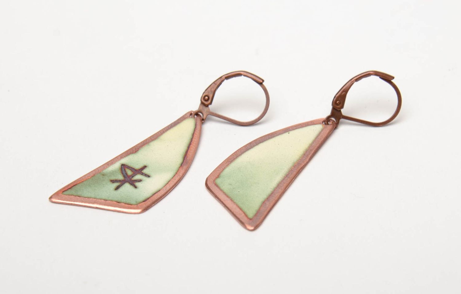 Long copper earrings painted with enamels photo 5