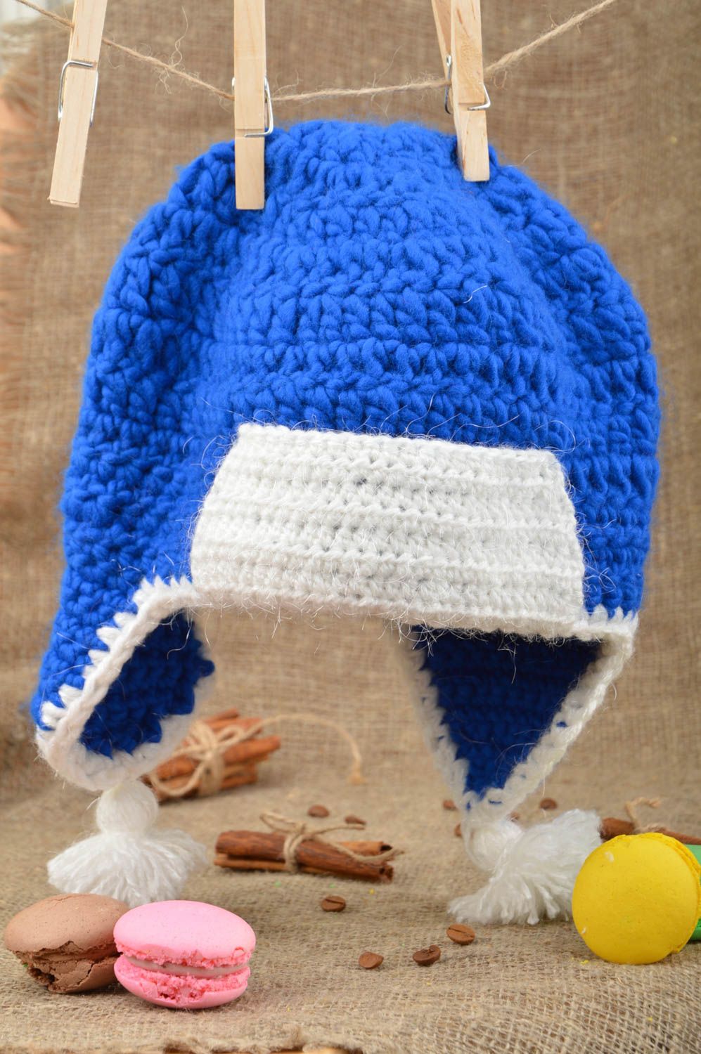 Bonnet bleu Chapeau bébé fait main Accessoires tricot au crochet cadeau photo 1