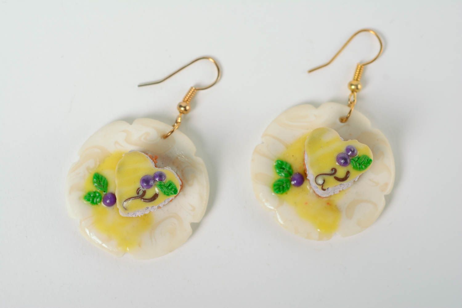 Unusual handmade designer earrings made of polymer clay bright accessory photo 1