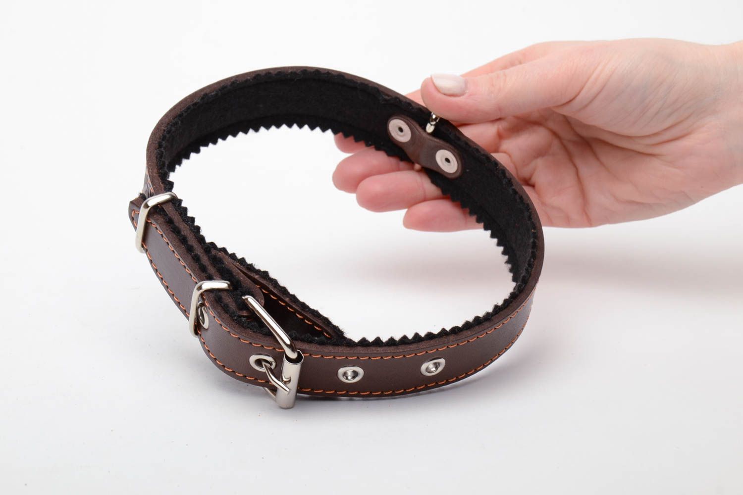 Leather dog collar with padding polyester photo 5