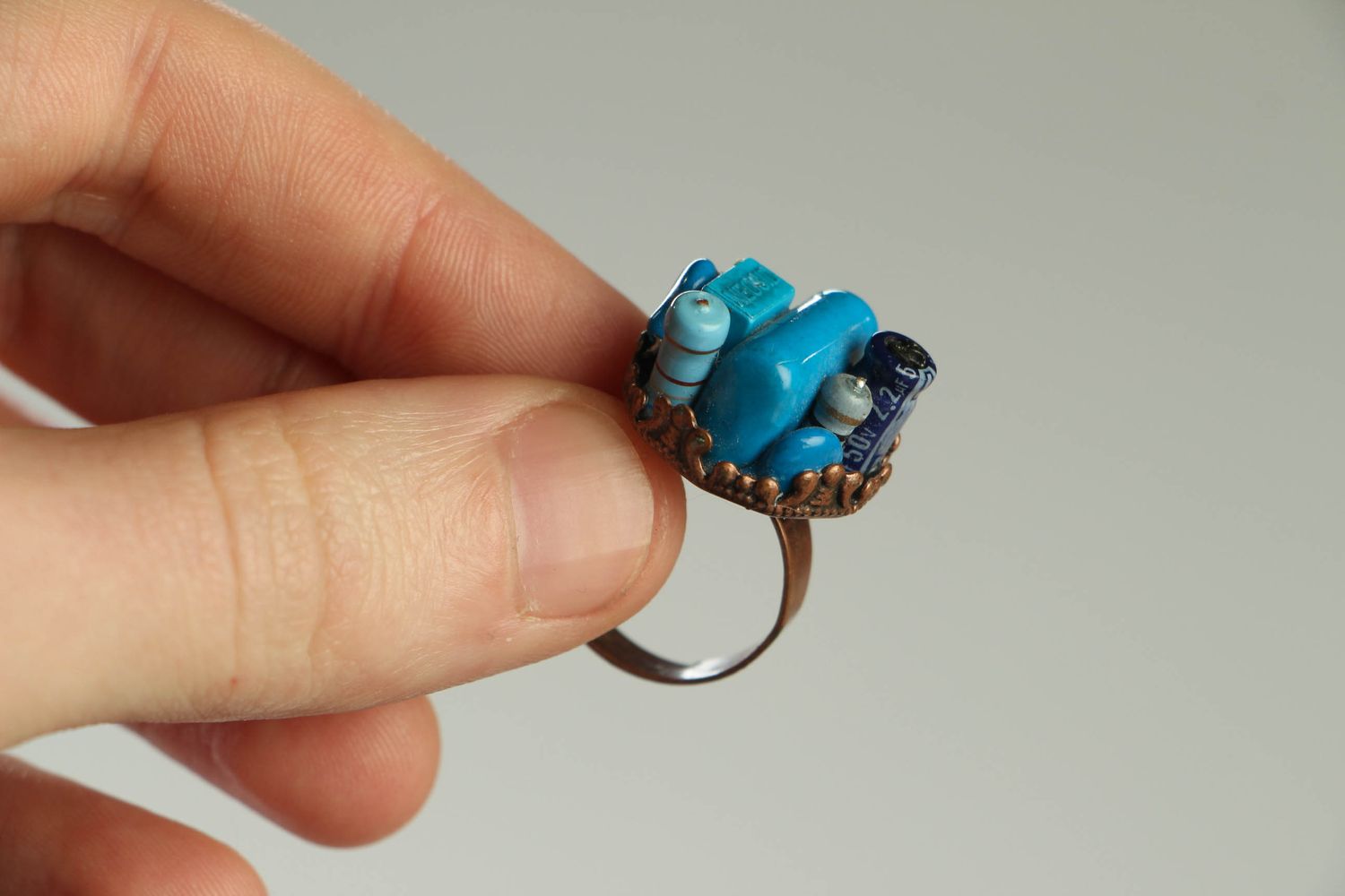 Steampunk Ring aus Metall in Blau foto 4
